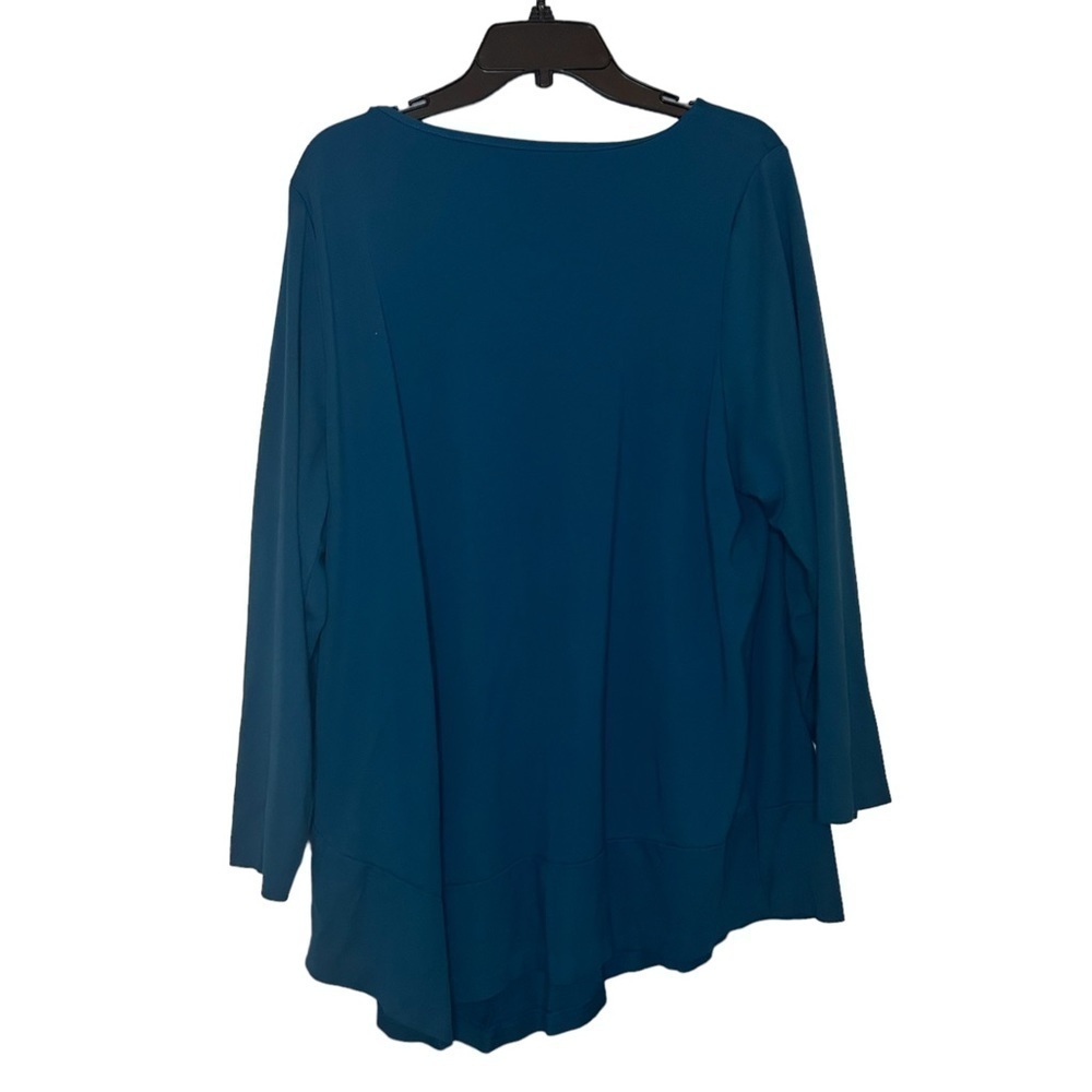 CJ Banks Teal Ponte Knit Tunic Top Women’s 2X Asymmetrical Hem - Picture 4 of 11